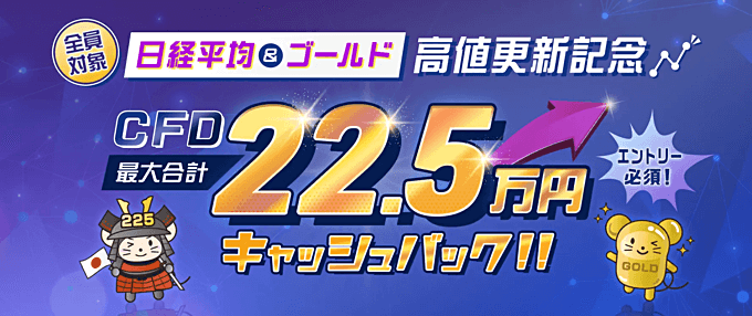【日本225・金スポット対象】最大22.5万円キャッシュバック！