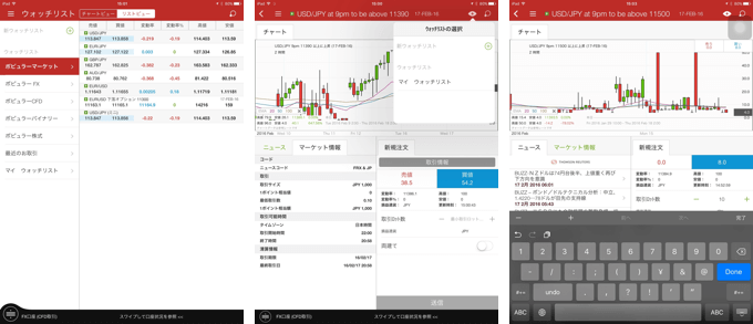 iPad版トレーディング・アプリのその他の画面