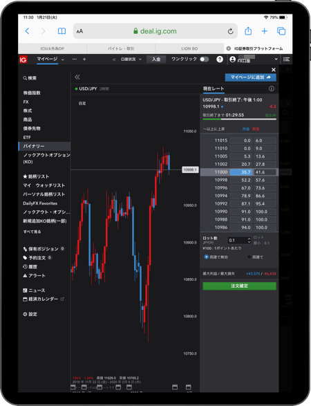 iPadでIG証券バイナリー