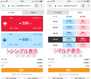 シングルとマルチの表示