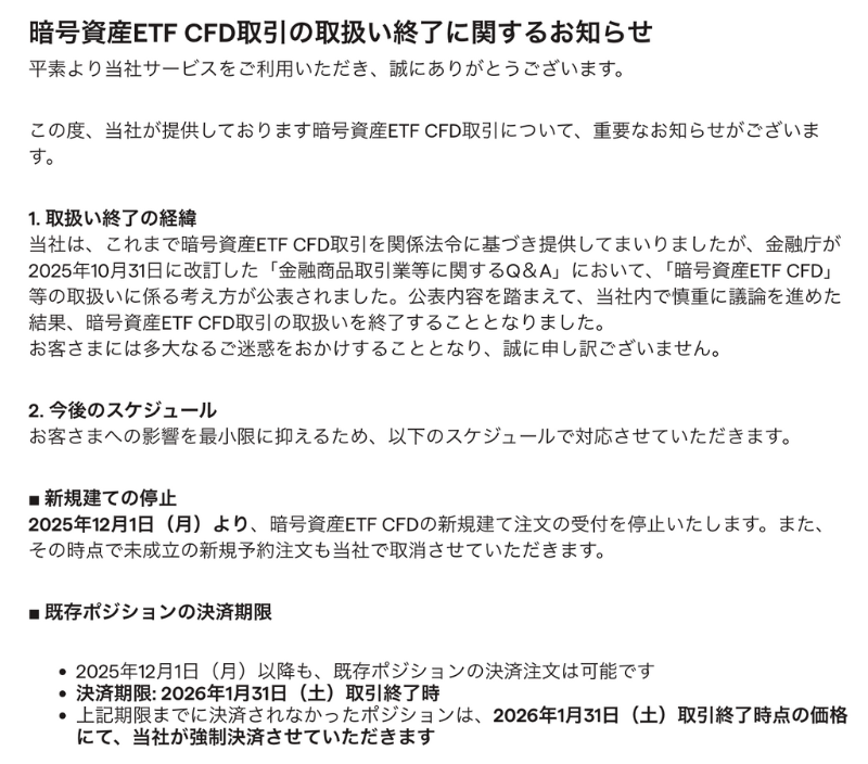ビットコインETF（暗号資産ETF）取り扱い終了