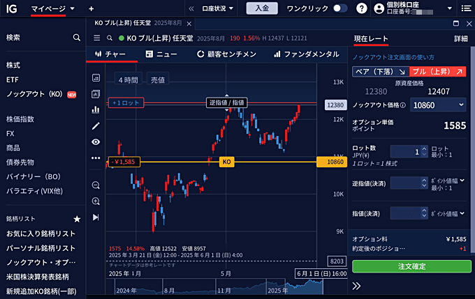 IG証券の国内株式「ノックアウトオプション」について