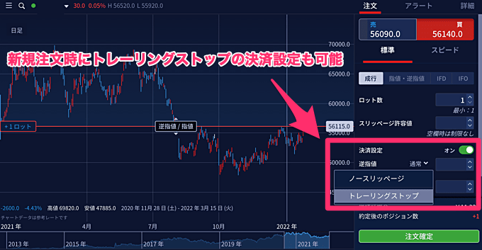 トレーリングストップ注文の使い方