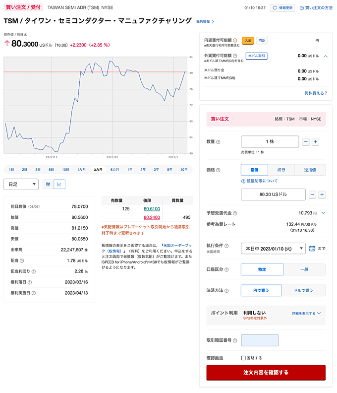 TSMC株を注文