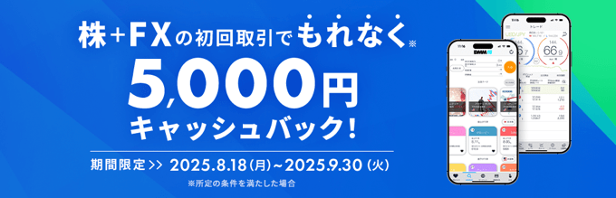 FX＋株の初回取引で5,000円キャッシュバック！