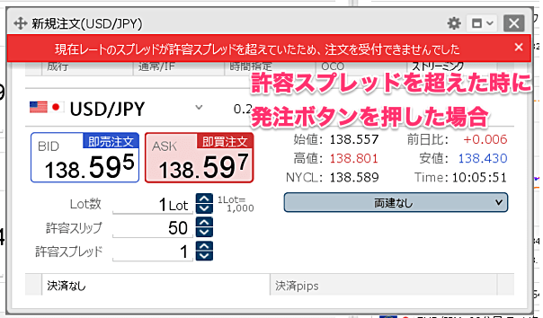 許容スプレッドの設定方法