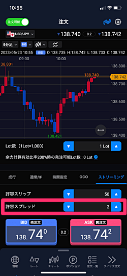 許容スプレッドの設定方法