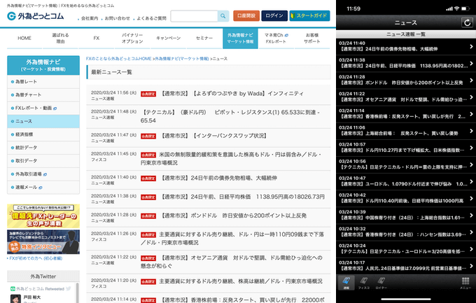 外為どっとコム ニュース画面