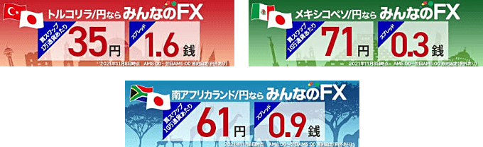 ランド円やメキシコペソ円など、複数の通貨ペアで総合的にスワップが高水準！