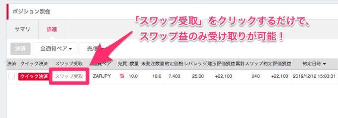 ポジションが未決済でも「スワップ受取」が可能！