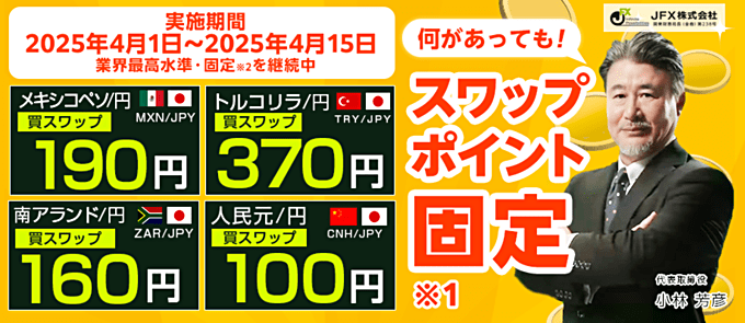 JFXが4銘柄のスワップ固定を実施中！