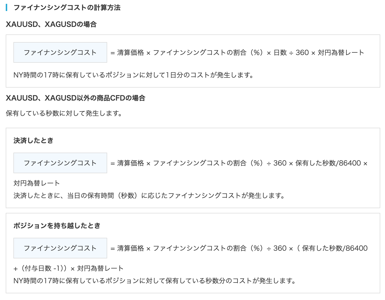 CFD(XAUUSDなど)のスワップポイントは?