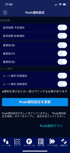 経済指標のプッシュ通知機能