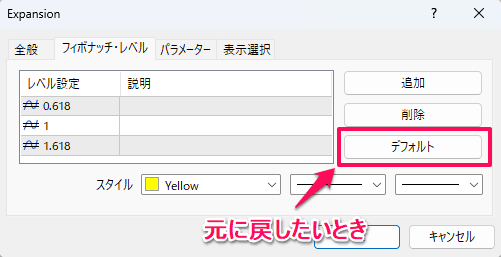 デフォルトに戻す