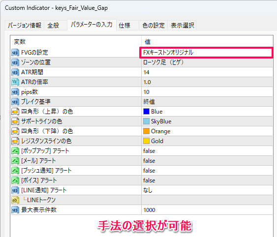 FVGインジケーターのパラメーター設定