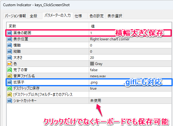 画像インジのパラメーター設定