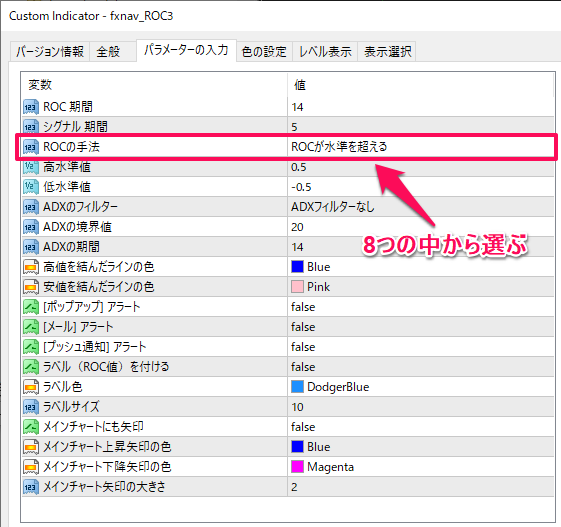 ROCのパラメーター設定