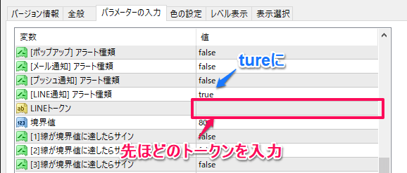 インジケーターにLINEトークンを入力。
