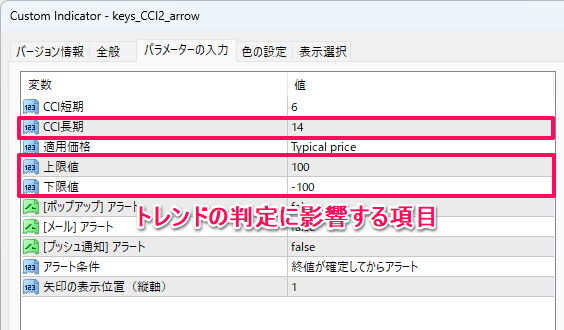 パラメーターの設定