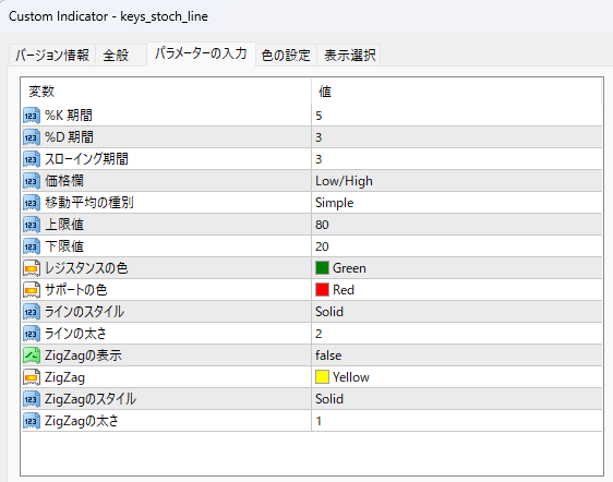 パラメーターの設定