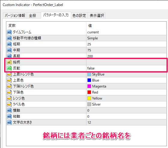 パーフェクトオーダーのパラメーターの解説