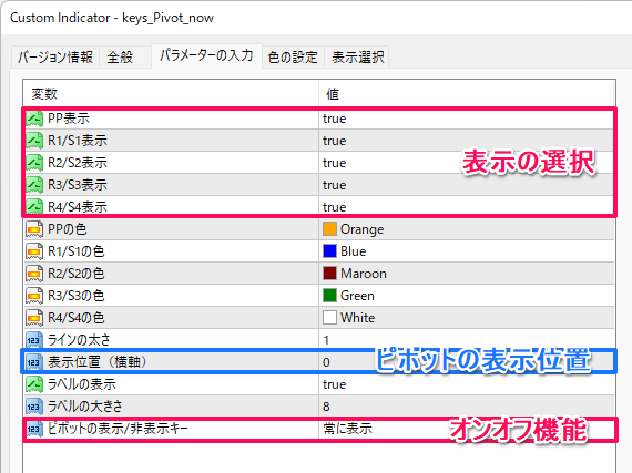 パラメーター設定