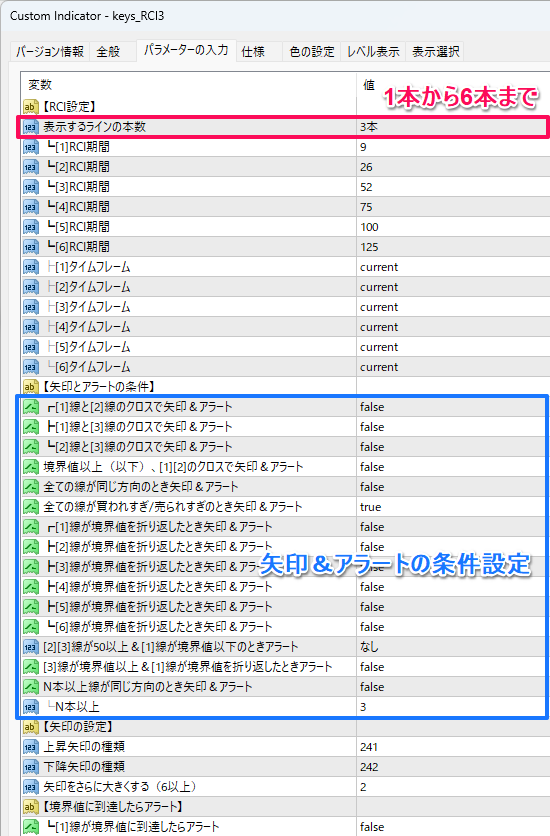 RCIのパラメーター設定