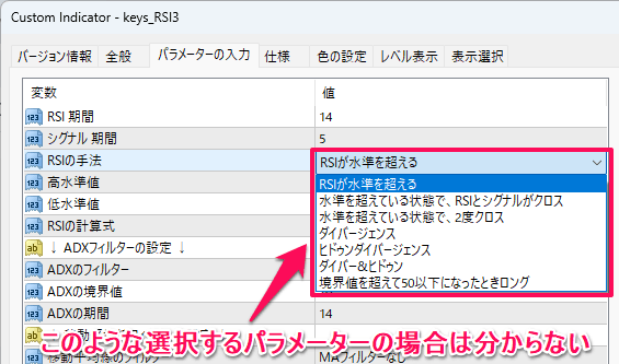 パラメーターの値が分からないものもある