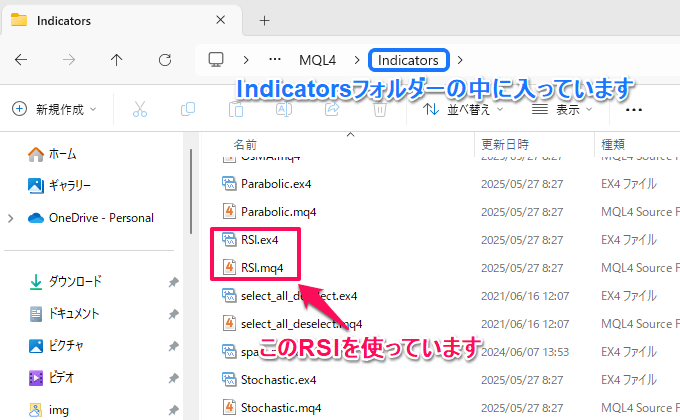 Indicatorsの中にRSI