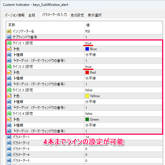 ラインの設定