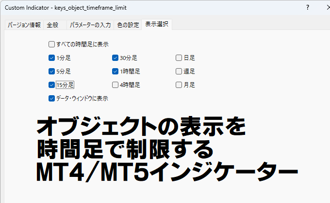 オブジェクトの表示を時間足で制限するMT4/MT5インジケーター