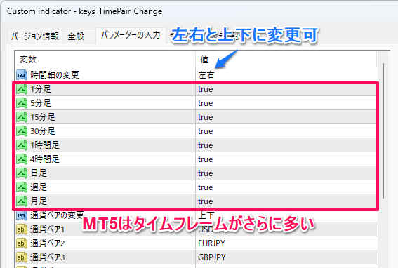 パラメーターの設定