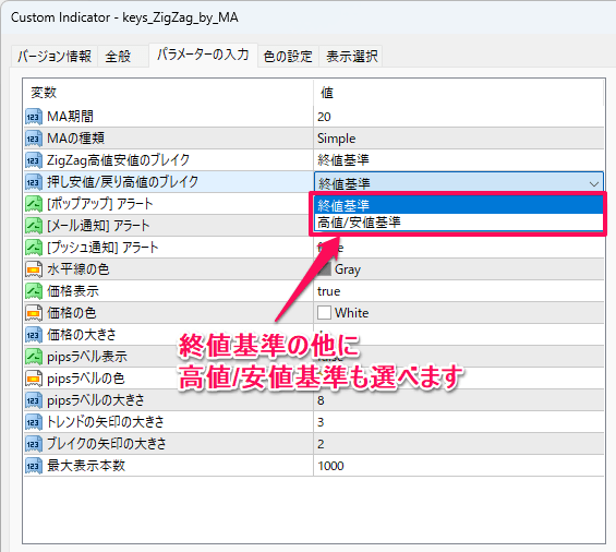 矢印出現でアラート