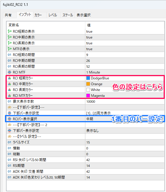 パラーメーターの設定