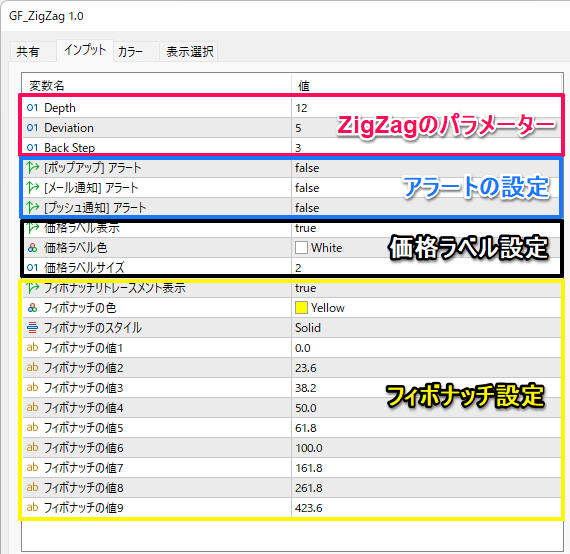 パラメター設定