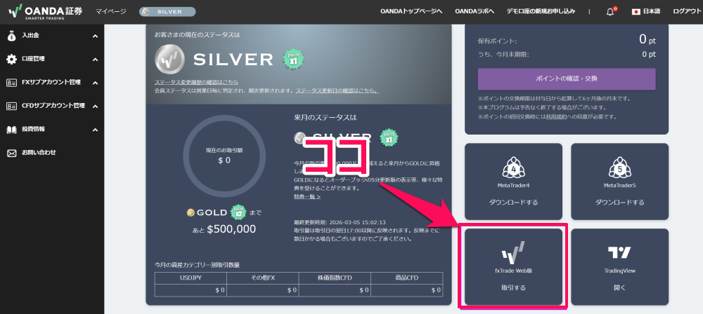 fxTradeで秒足を表示する方法
