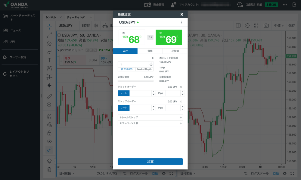 内蔵版対応業者の取引方法（OANDA証券の場合）