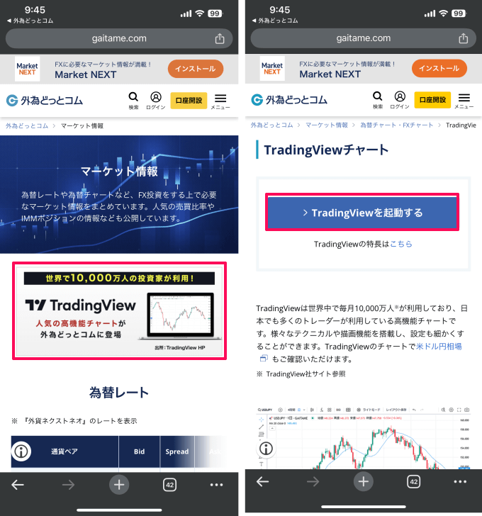 外為どっとコムのトレーディングビューの表示方法