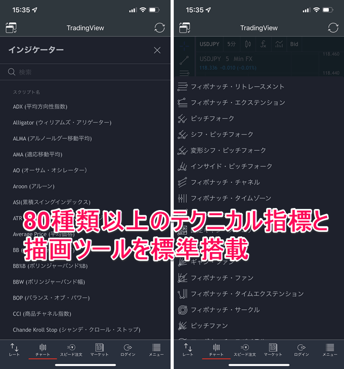 スマホアプリにもTradingView搭載