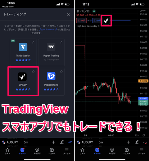 TradingView内蔵ツールと口座連携が可能