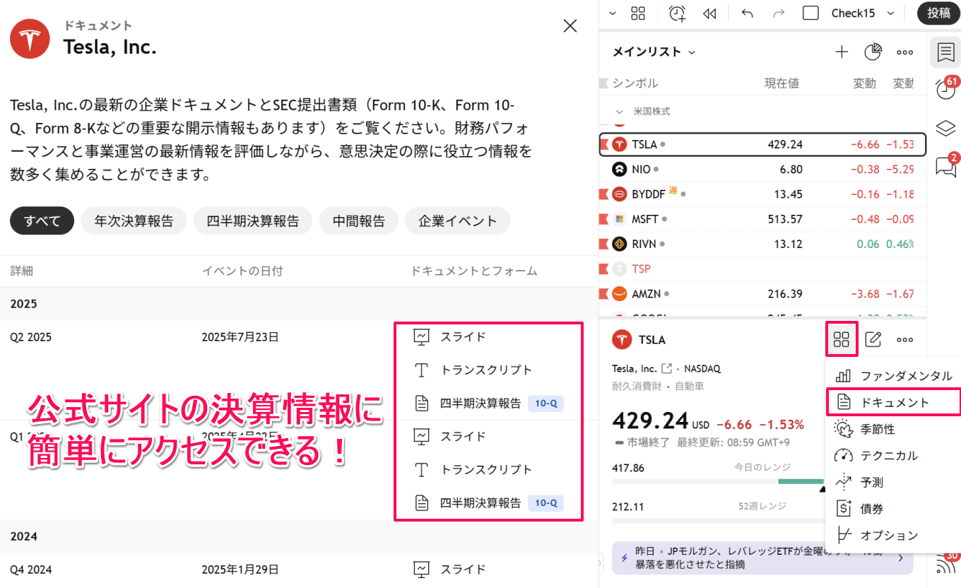 TradingViewの米国株ファンダメンタル分析