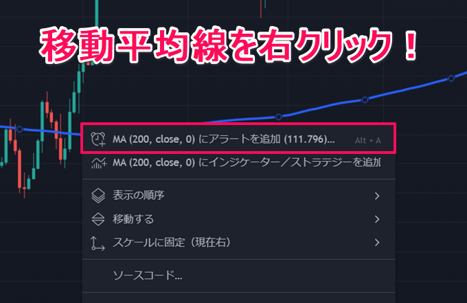 移動平均線にアラートを設定する