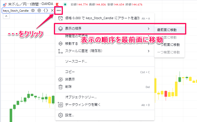 表示の順序を最前面に移動