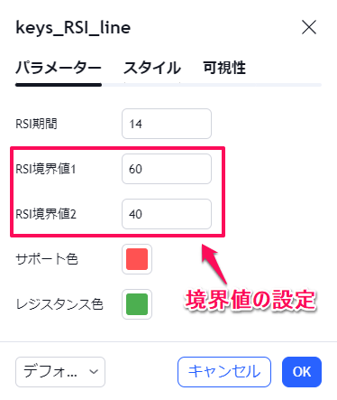 RSIの期間や境界値を設定する