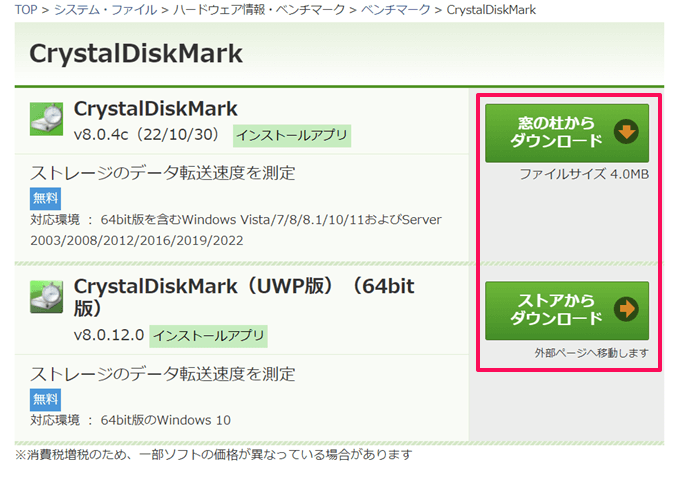 ディスクの読み込み、書き込み速度テスト