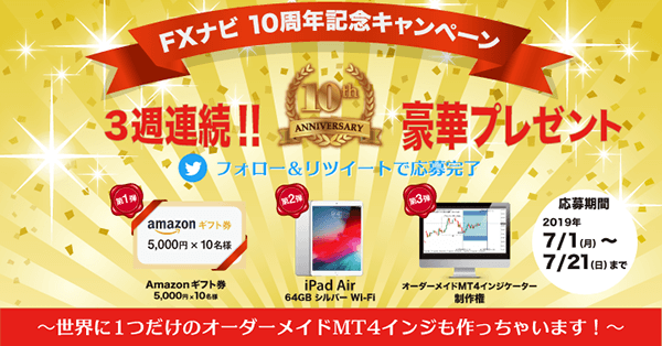 3週連続プレゼント Fxナビ10周年感謝キャンペーン 世界に1つだけのオーダーメイドmt4インジも作っちゃいます Fxナビ 3週連続プレゼント Fxナビ10周年感謝キャンペーン 世界に1つだけのオーダーメイドmt4インジも作っちゃいます Fxナビ