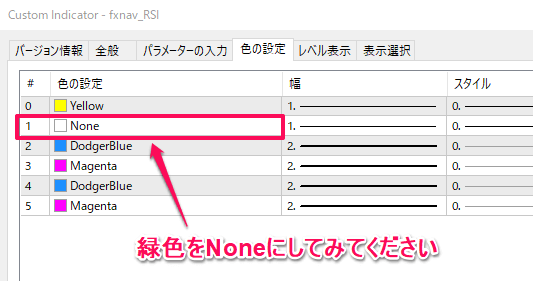 色の設定でスムーズ化したラインを緑色からNoneに