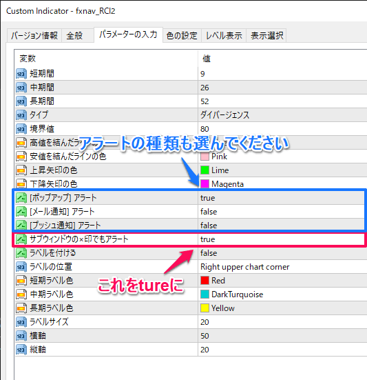 RCI2のパラメーター